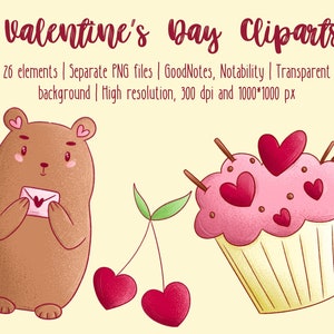 ValentineDay Clipart | Digital planner stickers | Bujo printable | GoodNotes | Cute, Love, Pink, Sweets