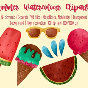 Watercolor clipart, summer clipart, pool party | Handpainted | GoodNotes stickers, Twitch overlay, Sublimation, Party invite