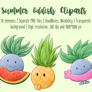 Clipart, 16 Summer Oddish | Cute, summer, yellow, fruit, sunflower clipart design | GoodNotes stickers, Twitch overlay, Sublimation, Party