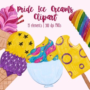 Rainbow Ice Cream Clipart, Digital stickers for GoodNotes, pre-cropped, PNG 300 dpi, Hand drawn, summer, lgbt clipart sublimation