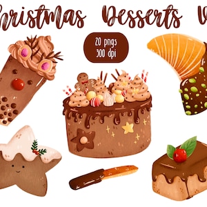 Christmas dessert clipart, Gingerbread Clipart, GoodNotes digital stickers, Xmas Twitch emotes, Korean printable stickers