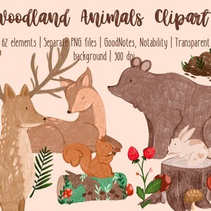 Woodland Animals clipart, baby shower invitation | Hand drawn | GoodNotes stickers, Twitch overlay, Sublimation