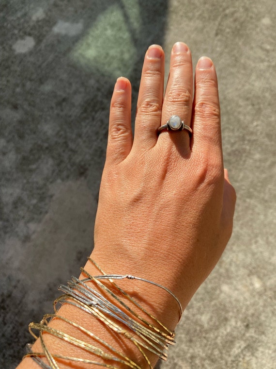 Stackable Sterling Silver Moonstone Gemstone Ring… - image 1