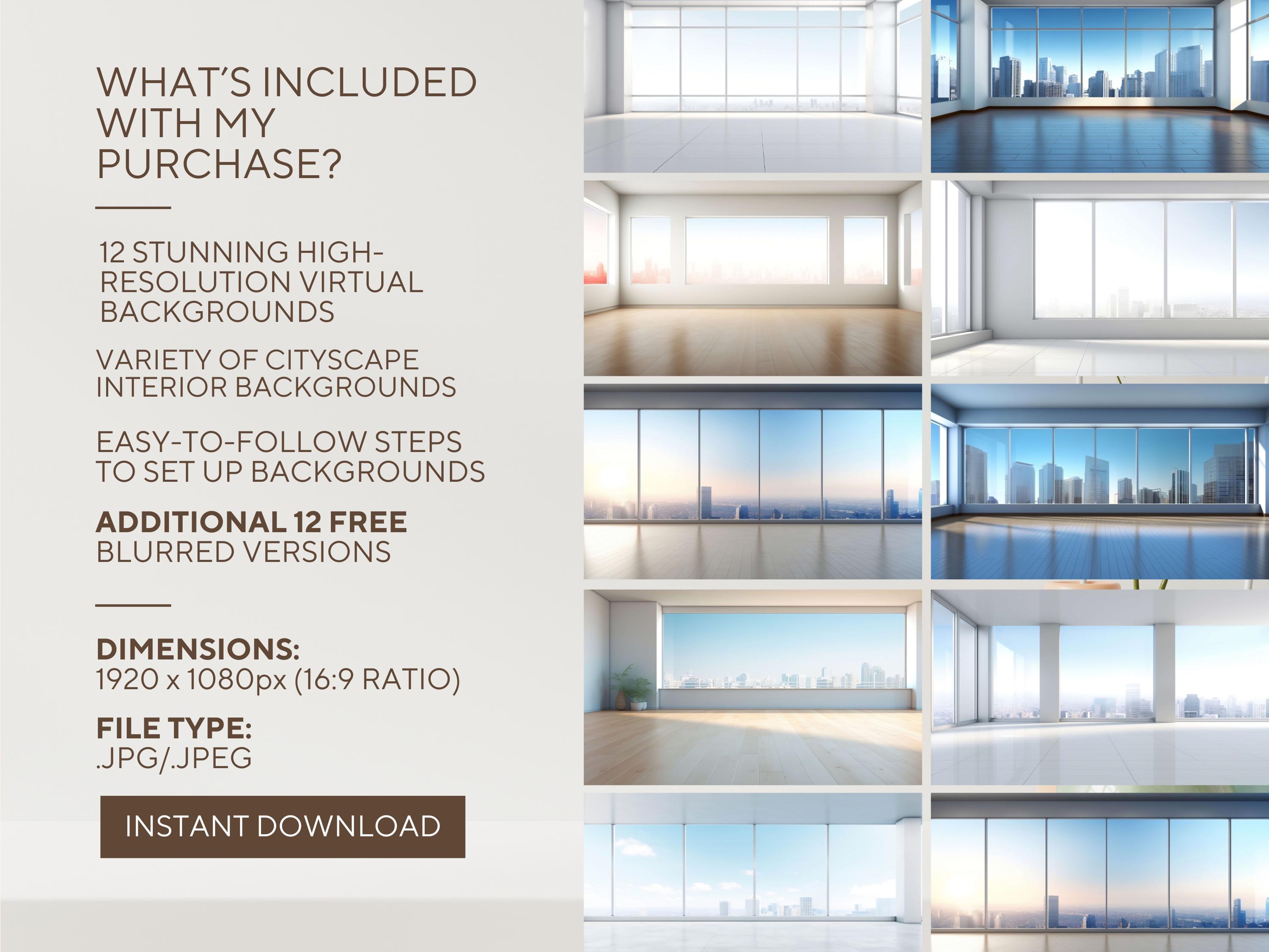 Cityscape Office Virtual Backgrounds: Modern Interior, 12-pack (digital ...