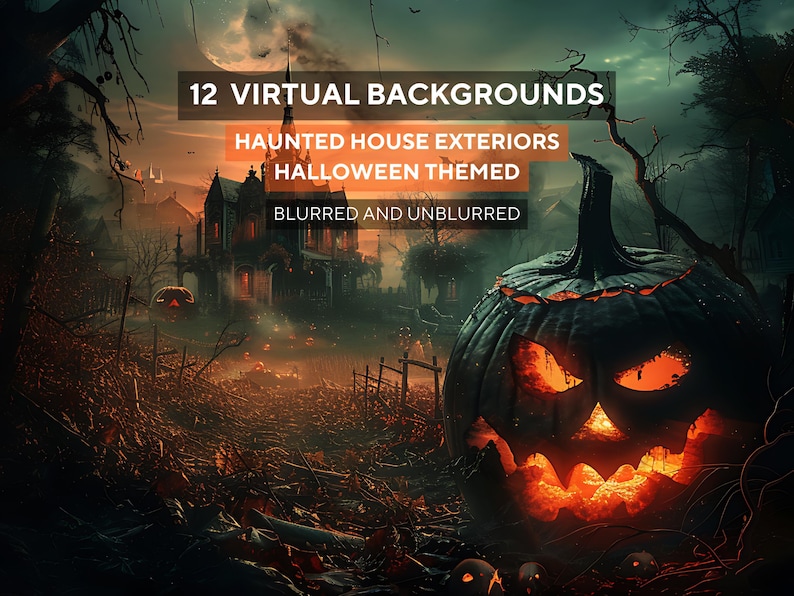 Haunted House Exterior Halloween Team Backgrounds, Zoom Background, Blurred & Unblurred Etsy