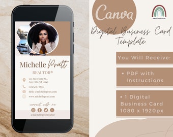 Digital Business Card Canva Template | Unique Business Card, Elegant Beige Realtor, Real Estate Agent, Custom Business Card, Ecard Template