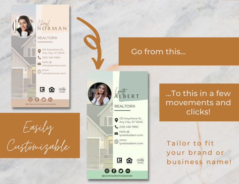 Digital Business Card Canva Template Beige Tones Realtor, Real Estate