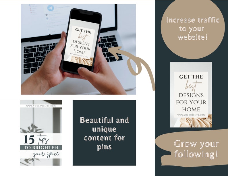 Pinterest Template for Canva Editable Pinterest Pin Templates, Pinterest Blogger Templates, Pinterest Marketing, Pin Design, Minimalist image 4