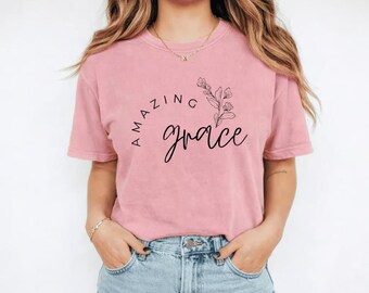 Comfort Colors Amazing Grace T-Shirt, Christian Faith Tee, Religious Scripture Shirt, Worship Gift for Her, Aesthetic Vintage Wash, Boho