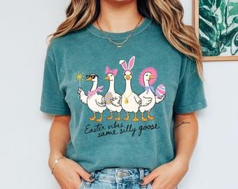 Comfort Colors tshirt, Easter Vibes Silly Goose, Funny Spring Holiday Tee, Cute Animal Graphic, Vintage Bird Shirt, Holiday Gift
