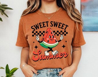 Comfort Colors Sweet Sweet Summer Watermelon Tshirt, Retro Groovy Fruit Tee, Vintage Vacation Beach Shirt, Checkerboard Vibes