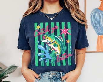 Comfort Colors tshirt, Catch Ya Later Bass Fishing Shirt, Fisherman Gift, Vintage Fish Tee, Lake Life Angler Graphic, Retro Summer Outdoor
