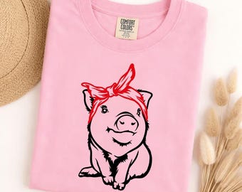 Comfort Colors Cute Pig Bandana Tshirt, Adorable Farm Animal Graphic Tee, Pig Lover Gift, Country Style Shirt, Piglet Owner, Farm Life