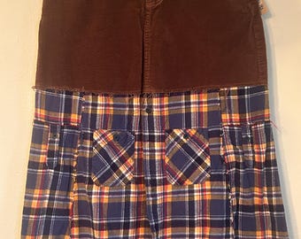 Upcycled Brandy Melville corduroy and button down flannel shirt skIrt