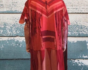 Desert ninja chevron post Apocalyptic t shirt fringe upcycled festival cardigan