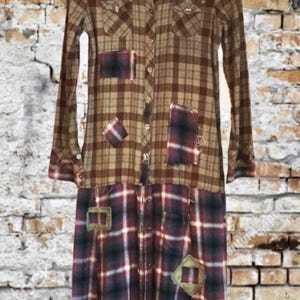 Upcycled Raggedy fringing & fraying boho hobo chic rustic patched flannel duster