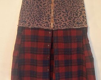 Upcycled free people leopard denim and plaid maxi skirt