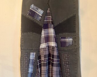 Upcycled free people Moto denim jeans patched plaid flannel skirt