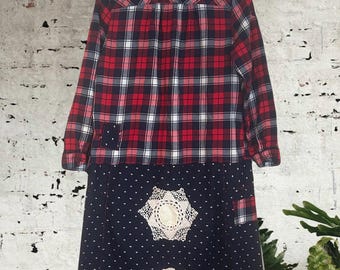 Upcycled tattered and frayed doily patched plaid and floral printed boho duster