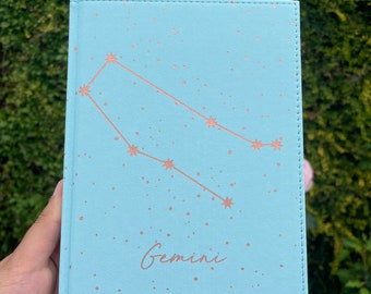 Gemini notebook, Zodiac sign note book, star sign notebook, journal with lined pages, Foil Zodiac Personalised Star Sign Notebook