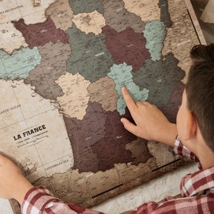 Carte de France personnalisée en français - Panneau de liège - Impression sur toile - Personalized France Push Pin Map - For Travelers