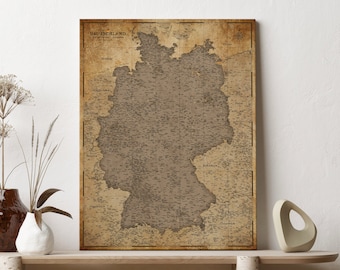 Mapa de Alemania Impresión en lienzo de una sola pieza y listo para enmarcar 110 x 80 cm o 70 x 50 cm Pinboard, Push Pin Mapa alemán, PinBoard