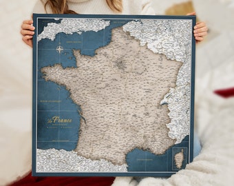 Carte de France personnalisée en français - Panneau de liège - Impression sur toile - Mapa personalizado de pines de Francia - Para viajeros