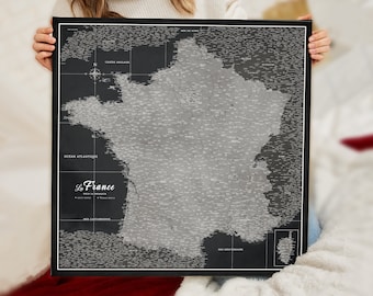 Carte de France personnalisée en français - Panneau de liège - Impression sur toile - Carte push pin personnalisée de France - Pour les voyageurs