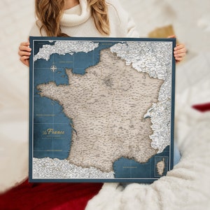 Carte de France personnalisée en français - Panneau de liège - Impression sur toile - Personalized France Push Pin Map - For Travelers