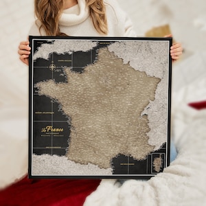 Carte de France personnalisée en français - Panneau de liège - Impression sur toile - Personalized France Push Pin Map - For Travelers