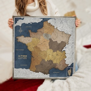 Carte de France personnalisée en français - Panneau de liège - Impression sur toile - パーソナライズされたフランス プッシュピン マップ - 旅行者向け