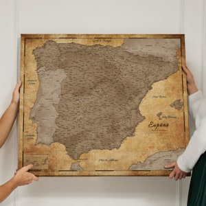 Mapa de España en español Cartón de corcho pinboard Push Pin Map Spain Impreso en lona de algodón 60x50cm 90x75cm Map para el viajero