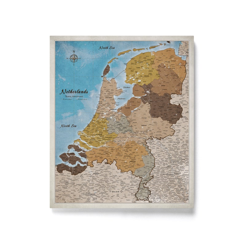 Push Pin Map Netherlands Old Style browns Gift for traveler Canvas wall Map decor Living Room Pinboard modern kaart nederland push pin image 4