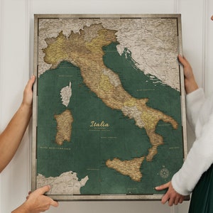 Mappa personalizzata Push Pin Mappa Italia Old Style Retro Regalo per il viaggiatore Decorazione mappa da parete su tela Lavagna moderna Mappa personalizzata dell'Italia