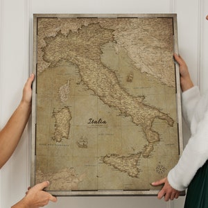 Personalisierte Stecknadelkarte Italien im alten Stil Retro Geschenk für Reisende Leinwand Wandkarte Dekor Pinnwand modern Mappa personalizzata dell'Italia