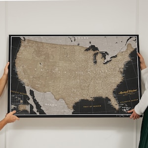 Personalisierte USA Reisekarte Stecknadelkarte USA Pinnwand Korkkarte Leinwand Old Style | Leinwandwaagen 120x80cm 90x60cm 70x50cm