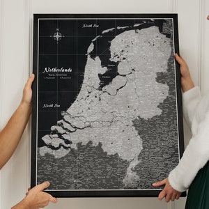 Push Pin Kaart Nederland Oude Stijl Grafiet Cadeau voor reiziger Canvas muur Kaart decor Woonkamer Prikbord moderne kaart nederland punaise