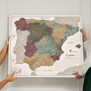 Mapa de España en español Cartón de corcho pinboard Push Pin Map Spain Impreso en lona de algodón 60x50cm 90x75cm Map para el viajero