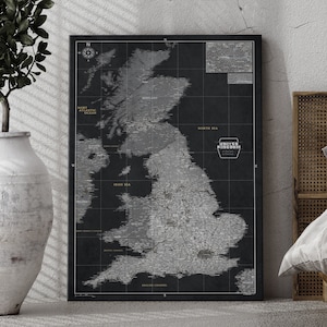 Push Pin Kaart Verenigd Koninkrijk Oude Stijl Engeland Pin Zwart Zilver Cork UK Kaart Gift Canvas muur Kaart decor Woonkamer Prikbord modern Verenigd Koninkrijk