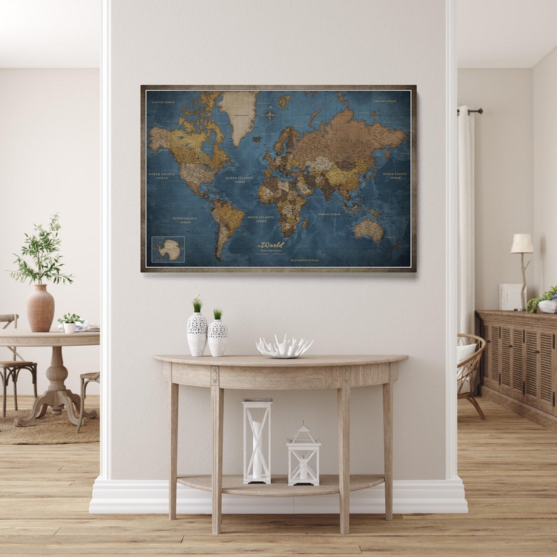 Personalized World Map - Push Pin Map - Pinboard Cork - Canvas Print ...