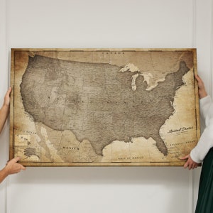 Personnalisé carte de voyage USA punaise carte États-Unis Pinboard Cork carte toile Old Style | Echelles de toile 120x80cm 90x60cm 70x50cm