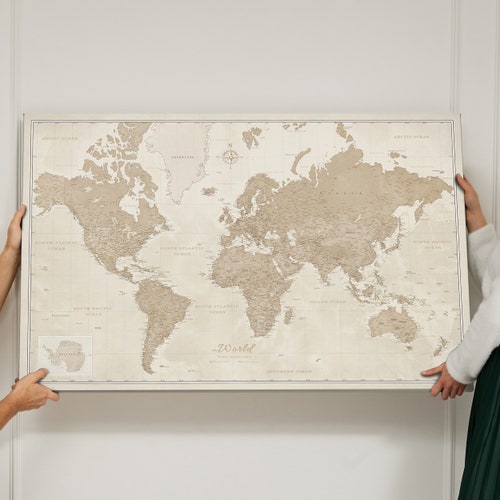 Carte du monde personnalisée - Carte à punaises - Tableau en liège - Impression sur toile - Cadeau pour voyageur - canvasscale - Carte de voyage pour voyage cadeau pour voyageur