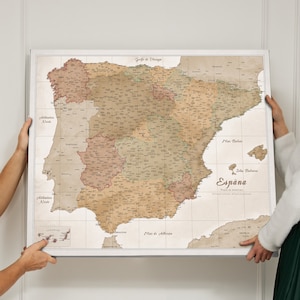 Mapa de España en español Cartón de corcho pinboard Push Pin Map Spain Impreso en lona de algodón 60x50cm 90x75cm Map para el viajero