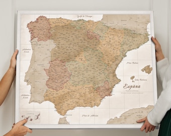 Mapa de España en español Cartón de corcho pinboard Push Pin Map Spain Impreso en lona de algodón 60x50cm 90x75cm Mapa para el viajero