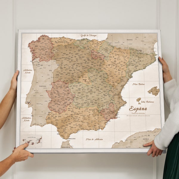 Mapa de España en español Cartón de corcho pinboard Push Pin Map Spain Impreso en lona de algodón 60x50cm 90x75cm Map para el viajero