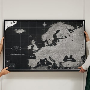 Personalized Europe Map - Pinboard Push Pin Map - Gift For Traveler - Canvas Print - Canvascale - Travel Trip plan - Graphite Map