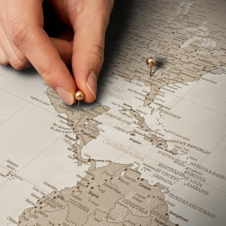 Carte du monde personnalisée Carte Push Pin Pinboard Cork Impression sur toile Cadeau pour voyageur canvascale Carte de voyage pour cadeau de voyage pour voyageur image 5