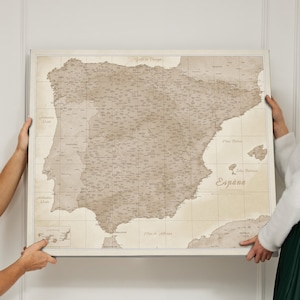 Mapa de España en español Cartón de corcho pinboard Push Pin Map Spain Impreso en lona de algodón 60x50cm 90x75cm Map para el viajero