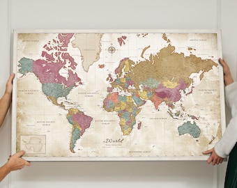 Design wereldkaart Canvas Prikbord in zwart-wit | Gepersonaliseerd – Breuers Weltkarten
