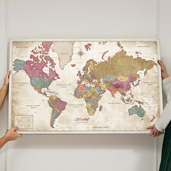 Carte du monde personnalisée - Push Pin Map - Pinboard Cork - Impression sur toile - Cadeau pour voyageur - toile à l'échelle - Carte de voyage pour cadeau de voyage pour voyageur